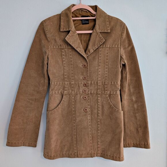 Vintage Jackets & Blazers - Vintage 90s Wet Seal Suede Jacket Tan Leather Stitching Size Small